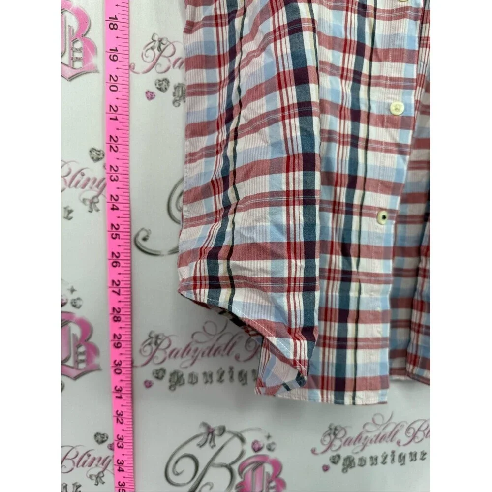 Nautica tshirt Short Sleeve Plaid Button-Up Shirt in Red, Blue, White
